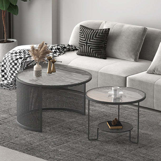 Striped Glass Metal Frame Coffee Table