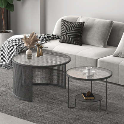 Striped Glass Metal Frame Coffee Table