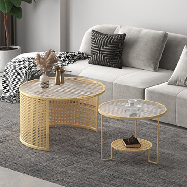 Striped Glass Metal Frame Coffee Table