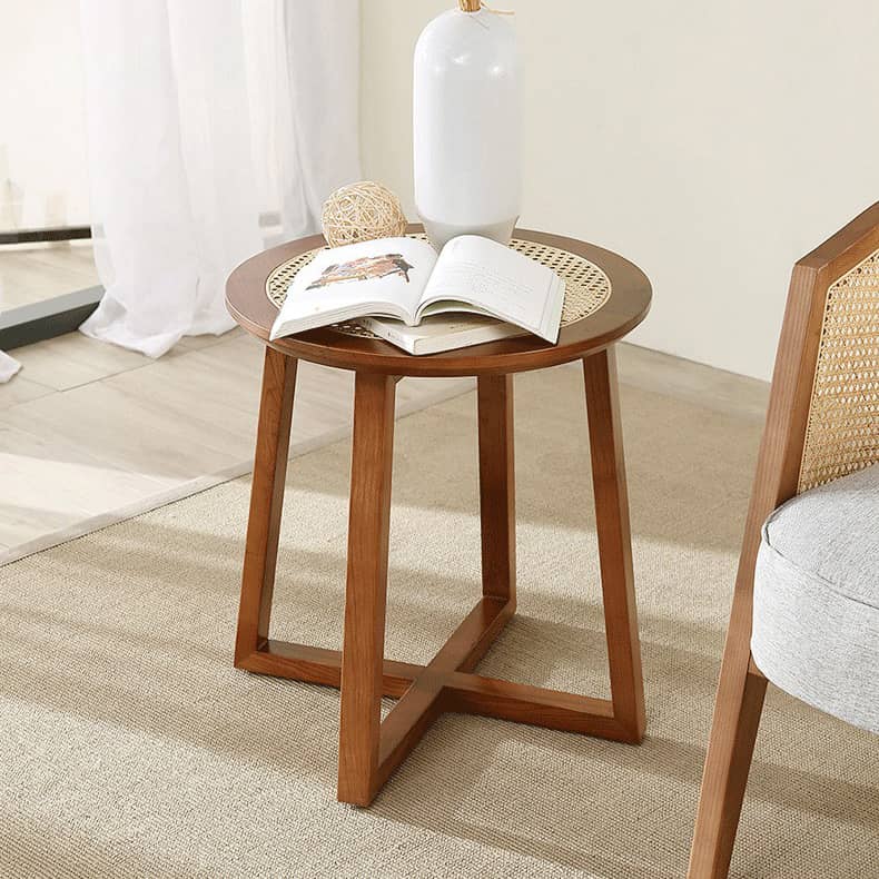 Japanese Rattan Ash Wood Side Table