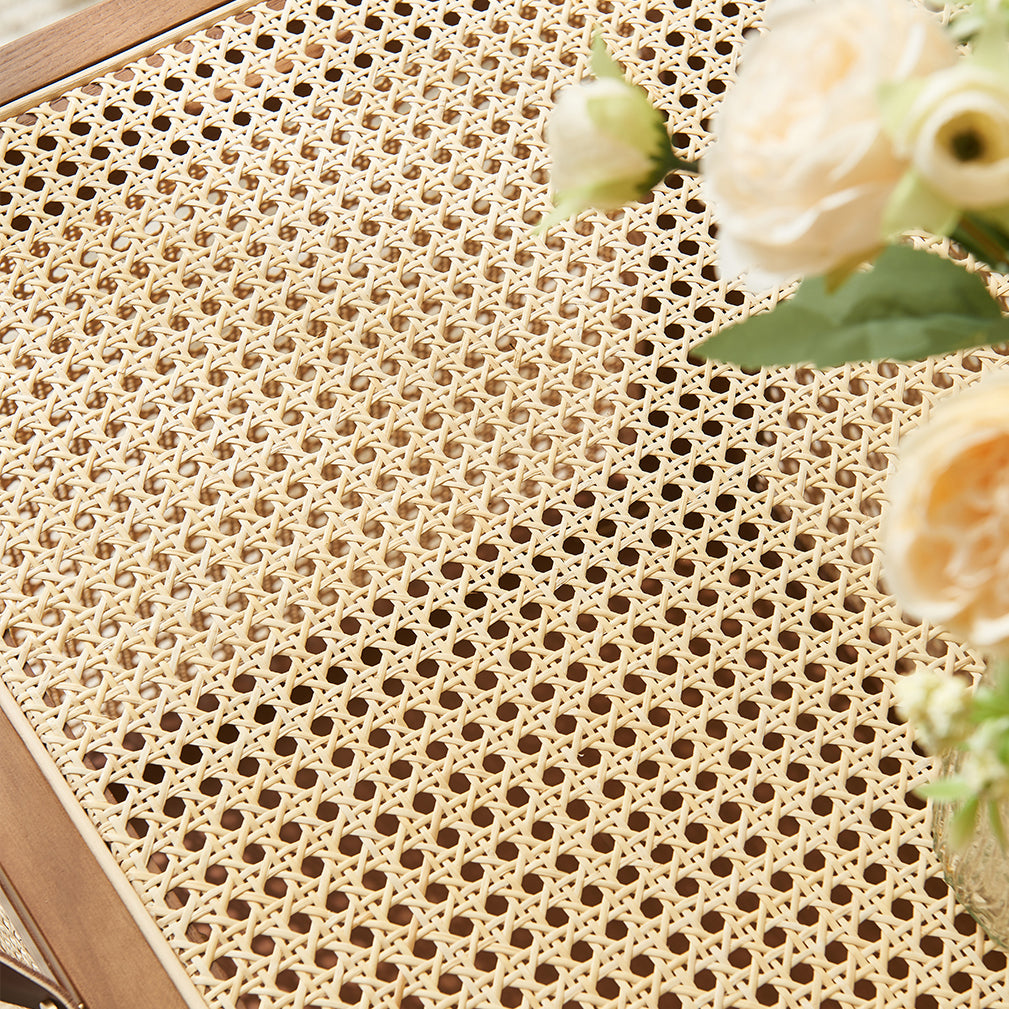 Japanese Rattan Solid Wood Flip-Top End Table with Cabinet
