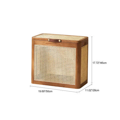 Japanese Rattan Solid Wood Flip-Top End Table with Cabinet
