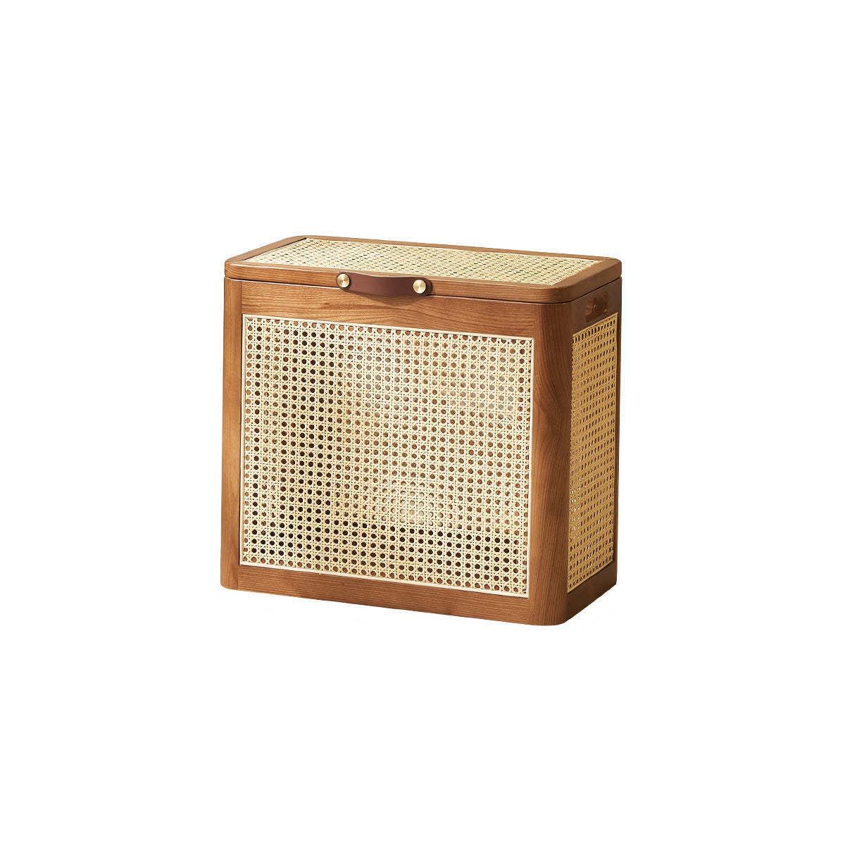 Japanese Rattan Solid Wood Flip-Top End Table with Cabinet