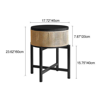Vintage Round Rattan Solid Wood 1-Cabinet End Table