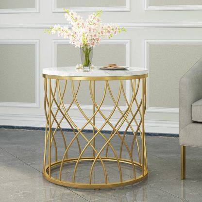 Luxury Marble Metal Round End Table — Gold