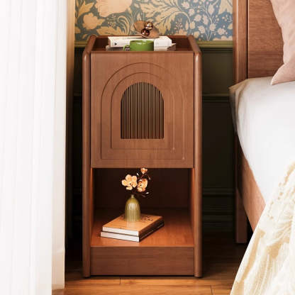 Vintage Wood Nightstand 1-Drawer Cabinet