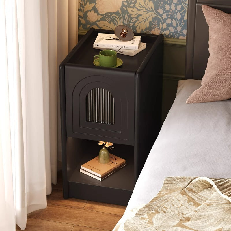 Vintage Wood Nightstand 1-Drawer Cabinet — Walnut Wood Color