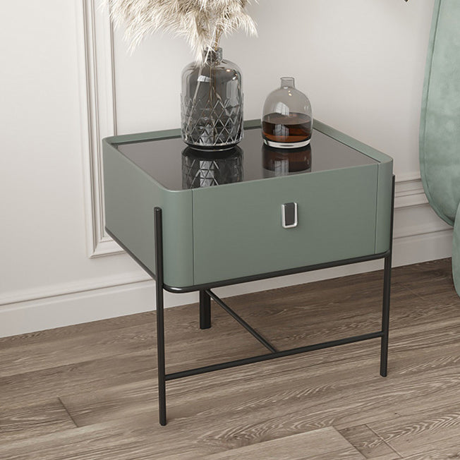 Minimalist Geometric Glass Wood Nightstand 1-Drawer