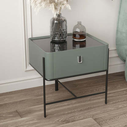 Minimalist Geometric Glass Wood Nightstand 1-Drawer