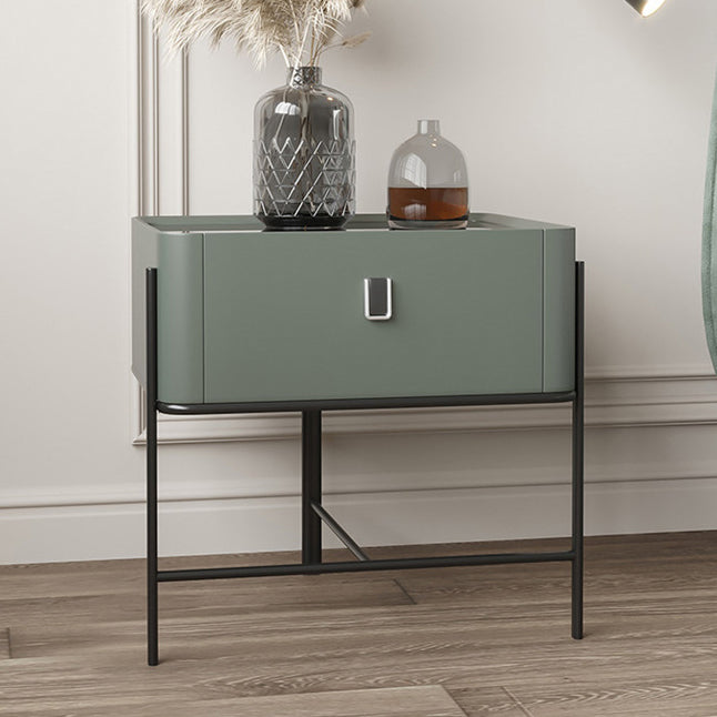 Minimalist Geometric Glass Wood Nightstand 1-Drawer