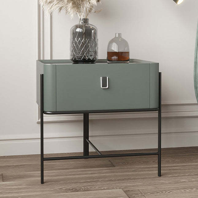 Minimalist Geometric Glass Wood Nightstand 1-Drawer