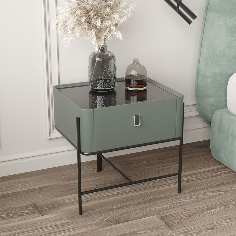 Minimalist Geometric Glass Wood Nightstand 1-Drawer