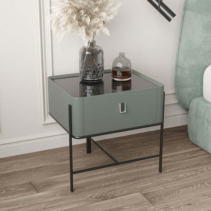 Minimalist Geometric Glass Wood Nightstand 1-Drawer