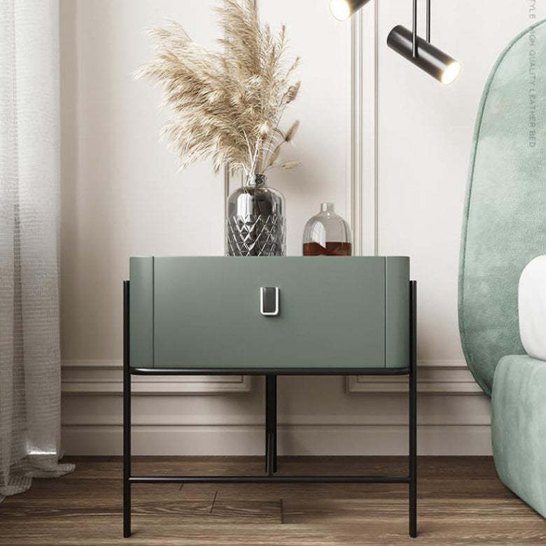 Minimalist Geometric Glass Wood Nightstand 1-Drawer