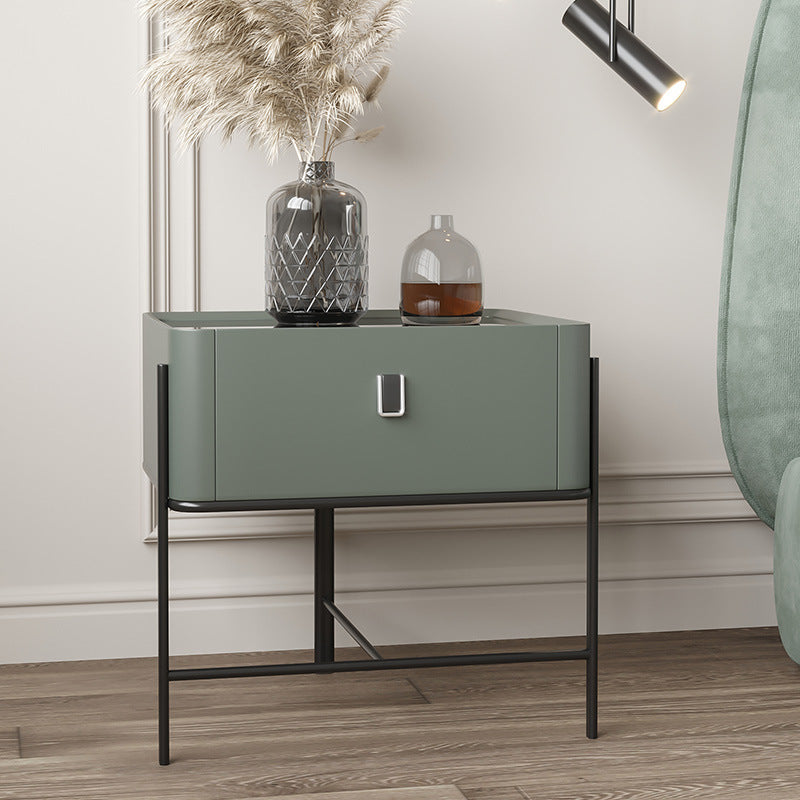 Minimalist Geometric Glass Wood Nightstand 1-Drawer