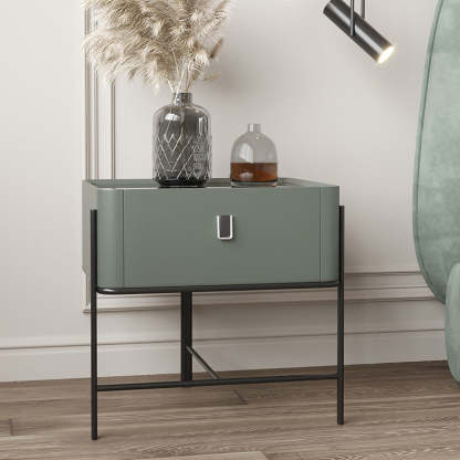Minimalist Geometric Glass Wood Nightstand 1-Drawer