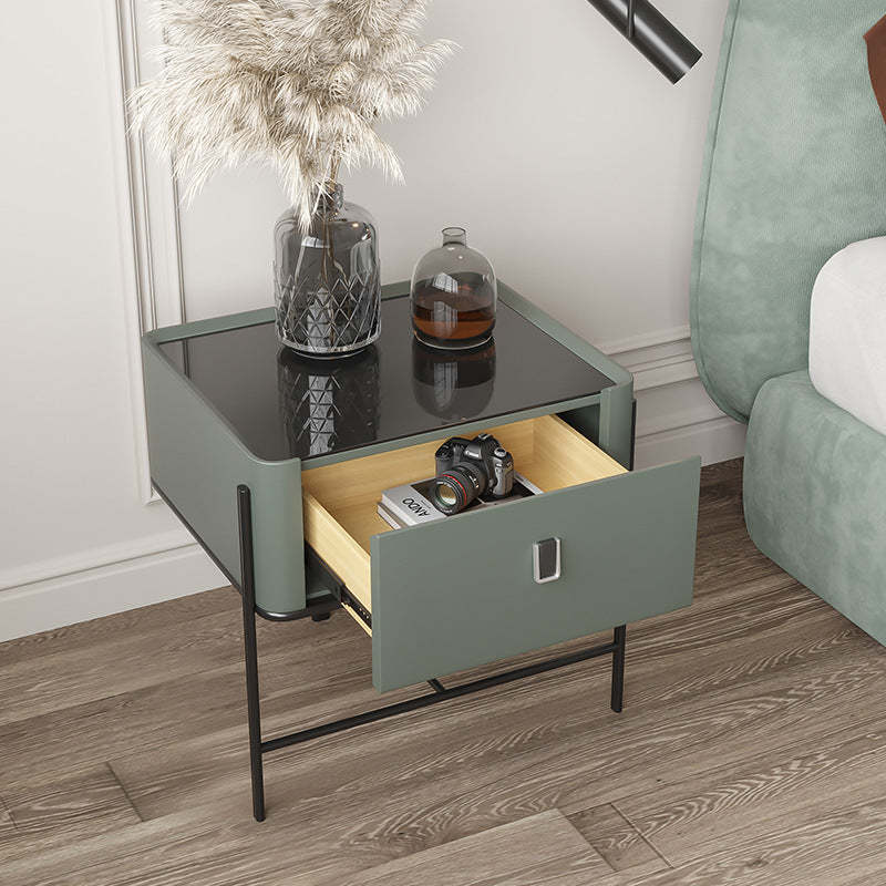 Minimalist Geometric Glass Wood Nightstand 1-Drawer