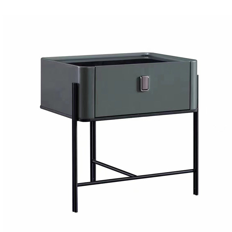 Minimalist Geometric Glass Wood Nightstand 1-Drawer