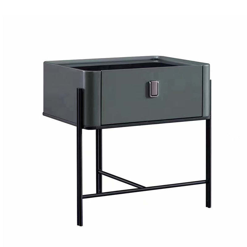Minimalist Geometric Glass Wood Nightstand 1-Drawer