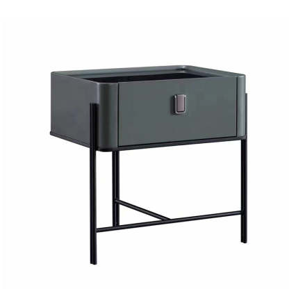 Minimalist Geometric Glass Wood Nightstand 1-Drawer