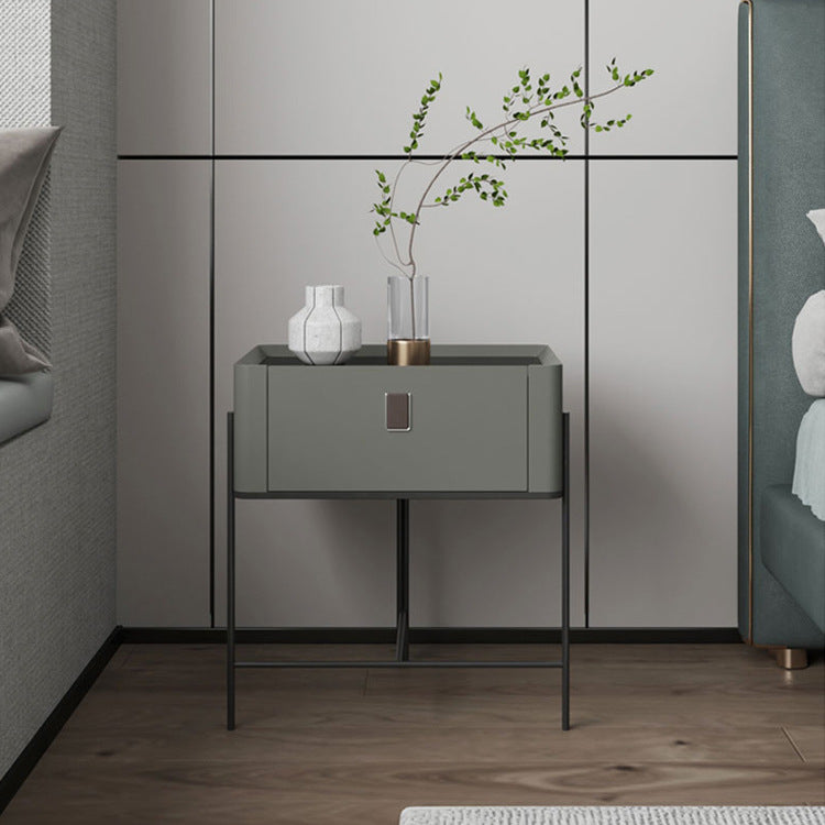 Minimalist Geometric Glass Wood Nightstand 1-Drawer