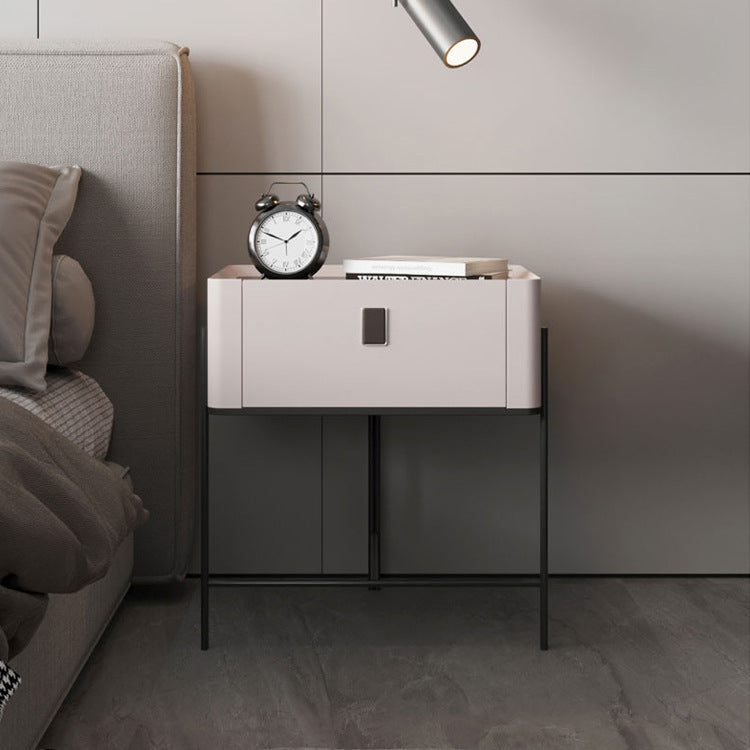 Minimalist Geometric Glass Wood Nightstand 1-Drawer