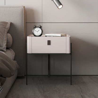 Minimalist Geometric Glass Wood Nightstand 1-Drawer — Green