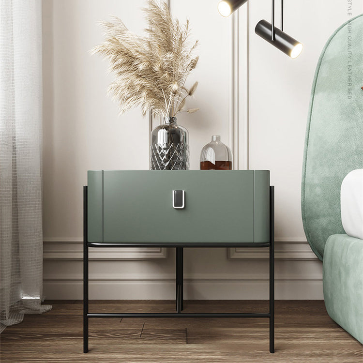 Minimalist Geometric Glass Wood Nightstand 1-Drawer — White