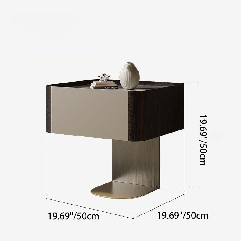 Modern Sintered Stone Smoked Wood 1-Drawer Nightstand
