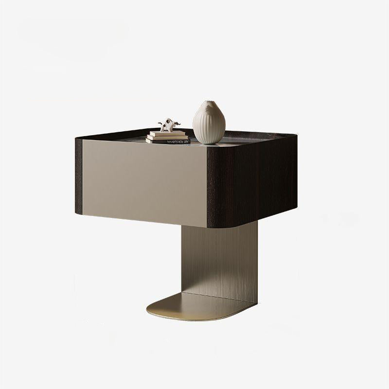 Modern Sintered Stone Smoked Wood 1-Drawer Nightstand