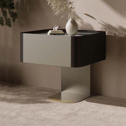 Modern Sintered Stone Smoked Wood 1-Drawer Nightstand