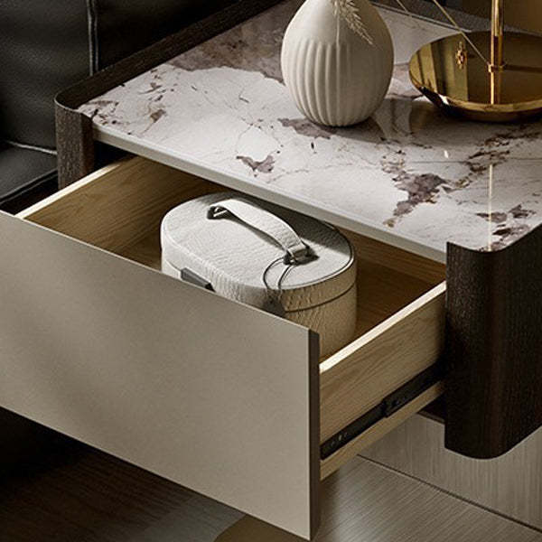Modern Sintered Stone Smoked Wood 1-Drawer Nightstand