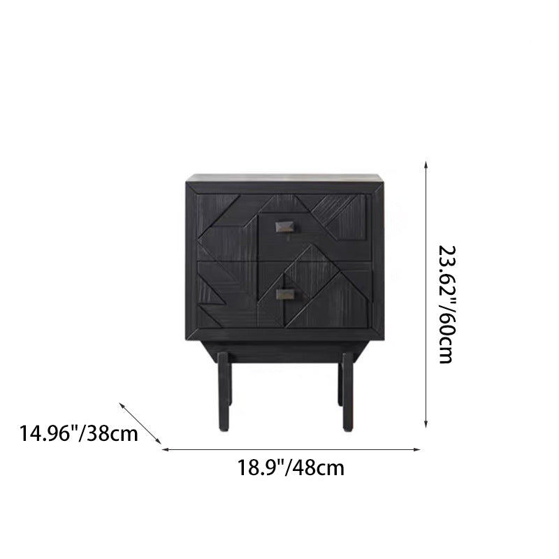 French Wood Cube Nightstand 2-Drawer