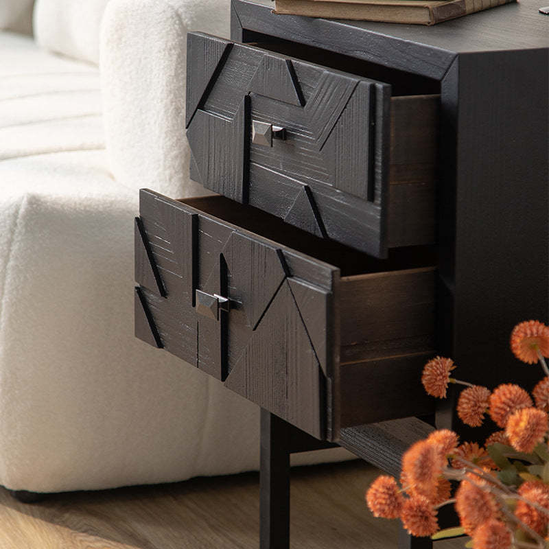 French Wood Cube Nightstand 2-Drawer