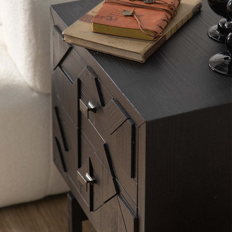 French Wood Cube Nightstand 2-Drawer