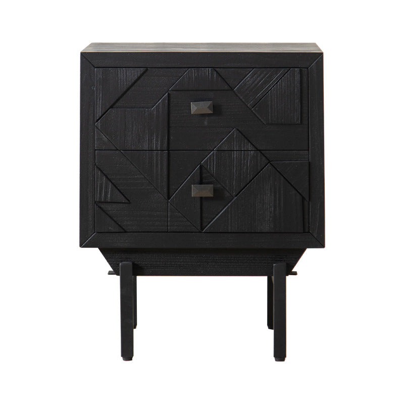 French Wood Cube Nightstand 2-Drawer