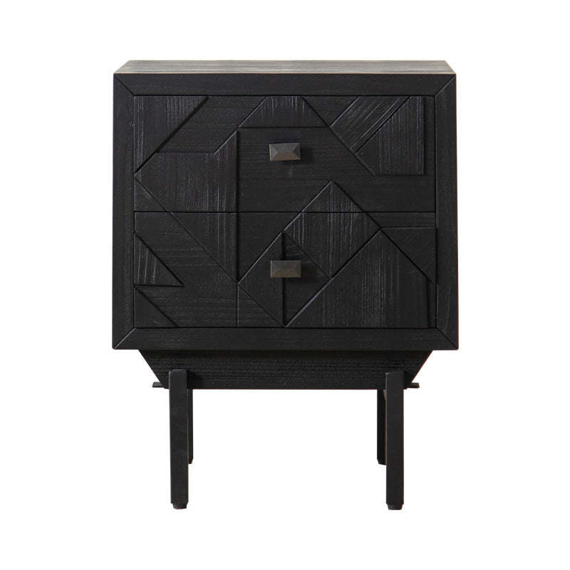 French Wood Cube Nightstand 2-Drawer
