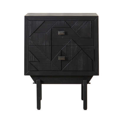 French Wood Cube Nightstand 2-Drawer