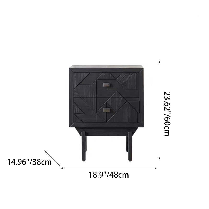 French Wood Cube Nightstand 2-Drawer