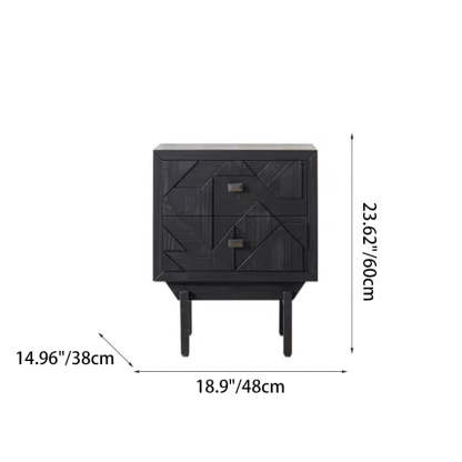 French Wood Cube Nightstand 2-Drawer