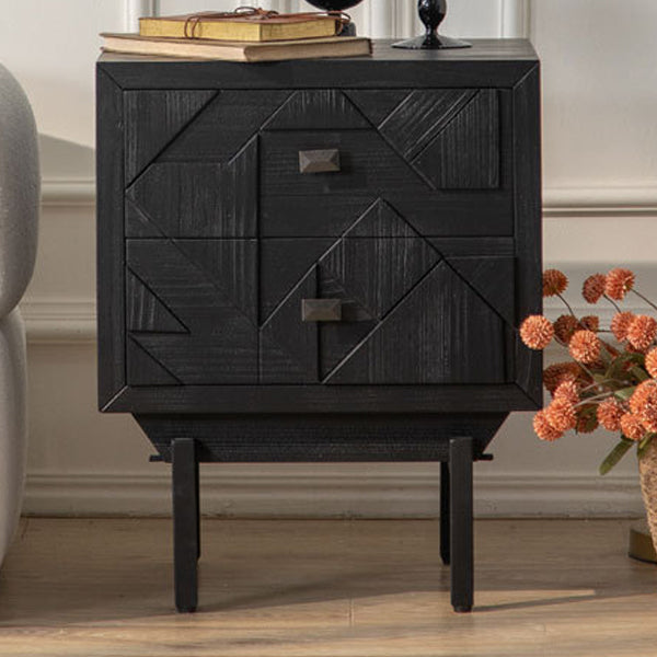 French Wood Cube Nightstand 2-Drawer