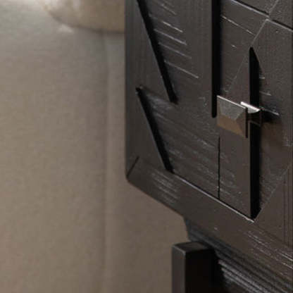 French Wood Cube Nightstand 2-Drawer