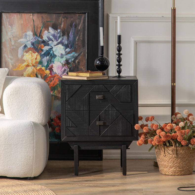 French Wood Cube Nightstand 2-Drawer