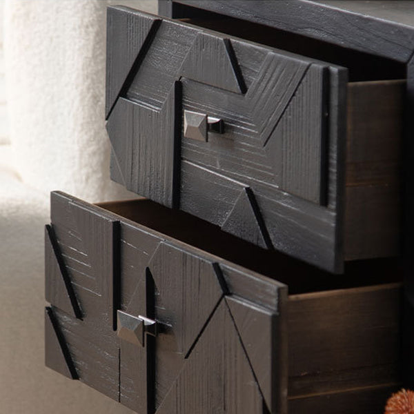 French Wood Cube Nightstand 2-Drawer