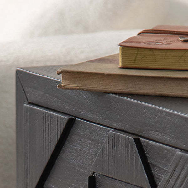 French Wood Cube Nightstand 2-Drawer