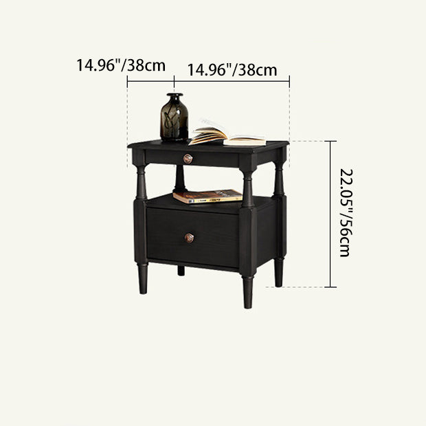 Vintage Wood Nightstand 2-Tier Drawer
