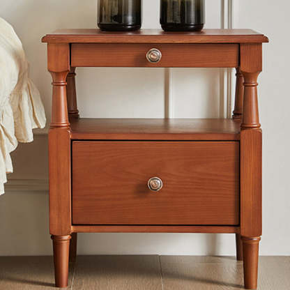 Vintage Wood Nightstand 2-Tier Drawer