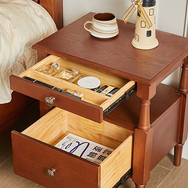 Vintage Wood Nightstand 2-Tier Drawer