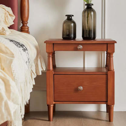 Vintage Wood Nightstand 2-Tier Drawer