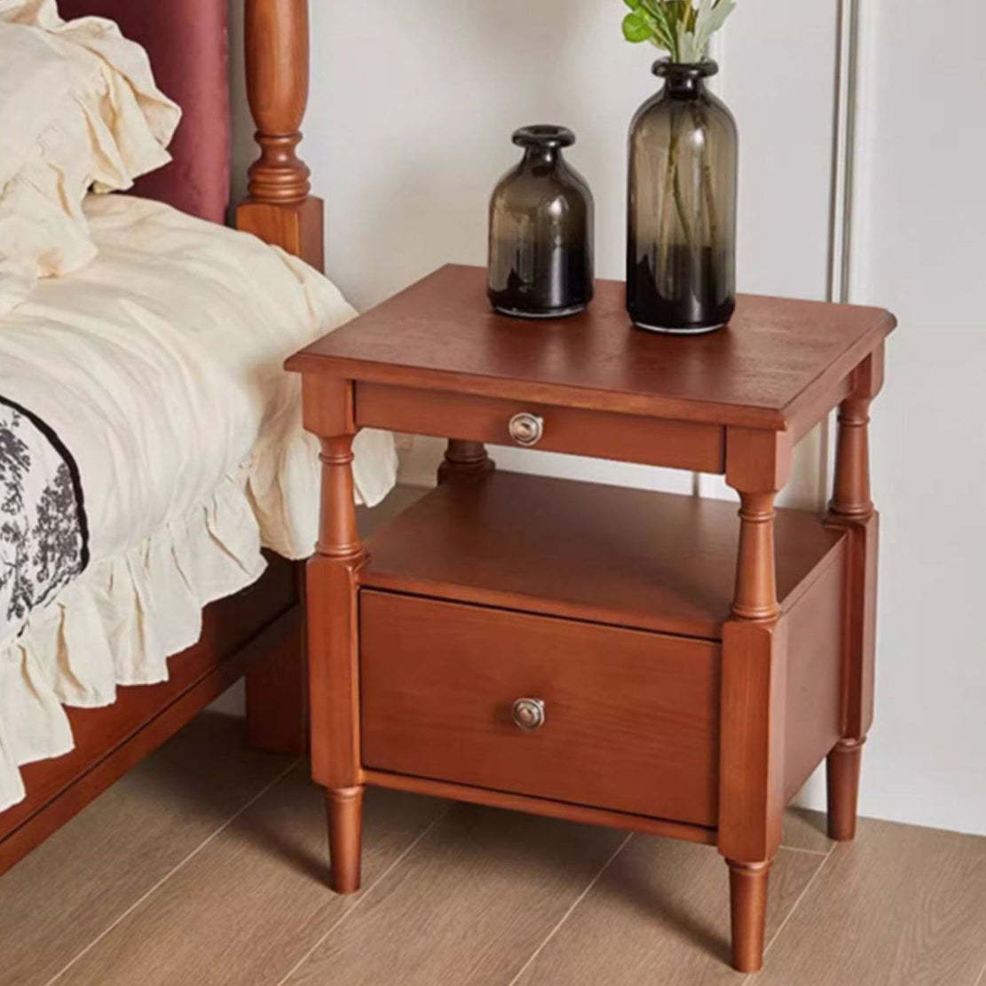 Drawer 2-tier wood nightstands for bedroom — Natural Wood